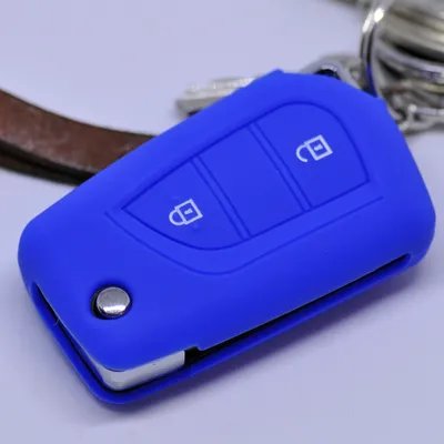 Produktbild von Auto Schlüssel Hülle Silikon Schutz Cover Blau kompatibel mit Toyota Aygo Citroen C1 Peugeot 108 2 Tasten Klappschlüssel