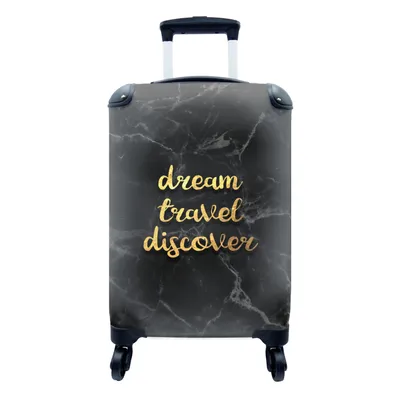 Produktbild von MuchoWow® Koffer Handgepäck Trolley Rollkoffer Kleine Reisekoffer mit 4 Rollen - Zitat - Reisen - Gold - Marmor - Cabin Size < 55x40x23 cm & 55x40x20 cm - Fotokoffer - Kabinenkoffer - Boardgepäck - Reise-Box - Reisekoffer - Reisegepäck - Koffer mit Bild - Trolley für Kinder