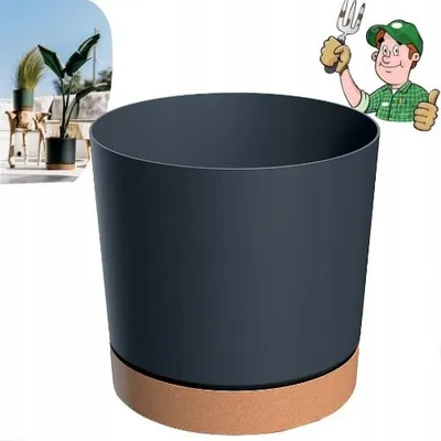 Produktbild von ANTHRAZIT BLUMENTOPF 30cm Topf mit Untersetzer SCHWARZ CLIC+DROP POLIERT PRODUKT