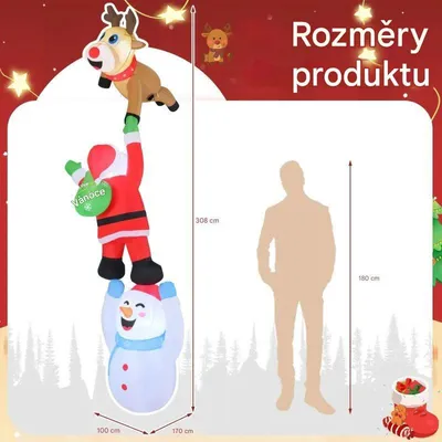 Image de Père Noël grimpeur TT10036DE avec renne et bonhomme de neige, 308 cm