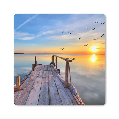 Produktbild von MuchoWow® Mauspad Mousepad Wasser - Steg - Vögel - Sonnenuntergang - Horizont 20x20 cm - Mousepads - Maus Mat - Pad - Mausunterlage - Desk Mat - Bureauartikeln