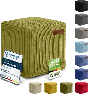 Produktbild von Green Bean® Indoor Sitzhocker Pouf 40x40x40cm EPS-Perlen Füllung & Cordstoff Kuschelig Weich Waschbar - Drinnen Bodenkissen Liegekissen Sitzkissen Sitzhocker Relax-Sessel Kinder Erwachsene Stoff Hellblau