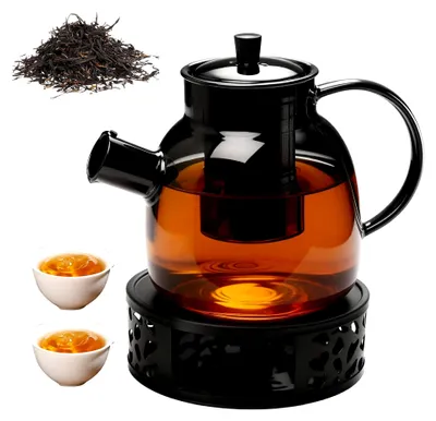 Produktbild von Teekanne mit Stövchen, 1500 ml, aus Glas mit Siebeinsatz