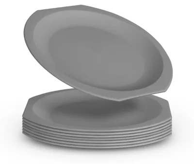 Immagine prodotto di confezione da 8 piatti di plastica riutilizzabili in plastica PP antirottura - senza BPA - lavabili in lavastoviglie (Ø23cm / grigio) Piatti per feste, bambini, campeggi e picnic