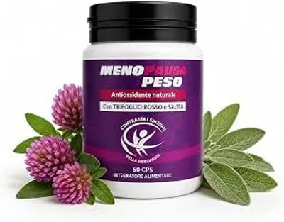 Immagine prodotto di Menopausa Peso – Integratore Alimentare Donna con Salvia, Trifoglio Rosso, Matè, Griffonia e Fieno Greco – 60 Capsule