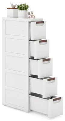 Produktbild von Nischenschrank schmal mit 5 Schubladen und Rollen, Badezimmerschrank für Toilettenpapier