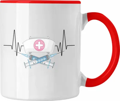 Produktbild von Trendation - Spritze Krankenschwester Herzschlag Tasse Geschenk für Ärztin Krankenhaus Hobby Geschenkidee (Rot)