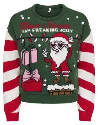 Produktbild von ONLY ONLXMAS LIGHT LS O-NECK KNT Dark Green/Santa/True R/CD/Black/Fo L