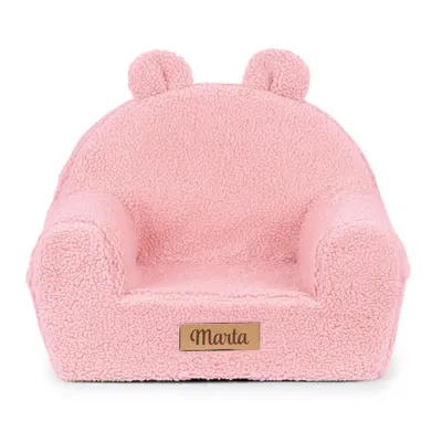 Produktbild von Personalisierter Kindersessel mit Ohren 56x33x42 cm – Teddy Stoff Rosa – Sessel für Babys & Kleinkinder