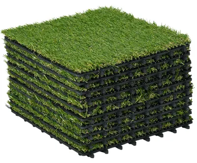 Zdjęcie produktu dla Outsunny, sztuczna trawa, 10 sztuk, mata trawnikowa 30 x 30 cm, idealna do ogrodu
