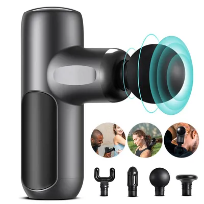 Produktbild von Mini Massagepistole, Muskelmassagegerät, 4000mAh Akku, 5 Geschwindigkeiten, 4 Massageköpfe, Leise, Tragbar, für Rücken & Nacken