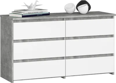 Produktbild von Kommode CL100 mit 6 Schubladen in Beton und Weiß mit abschließbarer Funktion für stilvolle Aufbewahrungslösungen