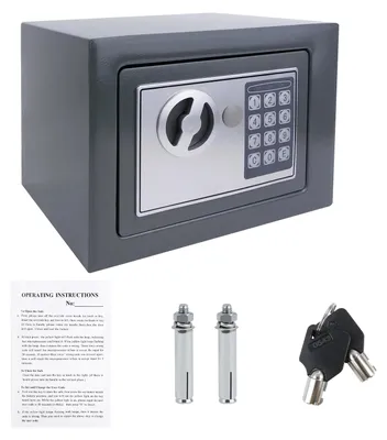 Image de Coffre-fort numérique Safe 4,6 litres - Coffre-fort électronique - Boîtier en acier - Serrure à combinaison numérique et 2 clés - Montage mural - Pour l'argent, les bijoux, les documents - Gris
