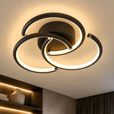 Produktbild von ZMH Deckenlampe Küche LED Deckenleuchte 24W 3000K Schlafzimmerlampe Küchenlampe Decke Schwarz Ringe Design Flurlampe für Esszimmer Kinderzimmer Büro
