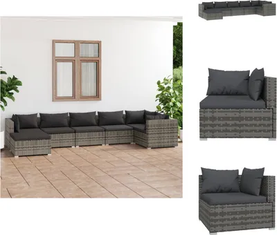 Produktbild von vidaXL 7-tlg. Garten-Lounge-Set mit Kissen Poly Rattan Grau -  Gartenmöbel-Sets