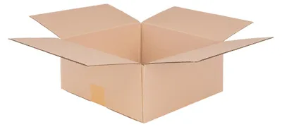 An open cardboard box on a white background.