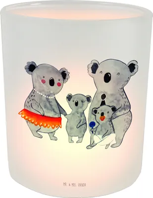 Produktbild von Mr. & Mrs. Panda Glas Windlicht Koala Familie - Transparent - Geschenk, Mama, Kerzen, Papa, Kerzenhalter, Koalas, Muttertag, aus