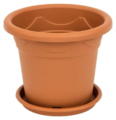 Produktbild von Blumentopf rund inkl. Untersetzer D 15 cm H 12 cm Kunststoff Farbe terracotta