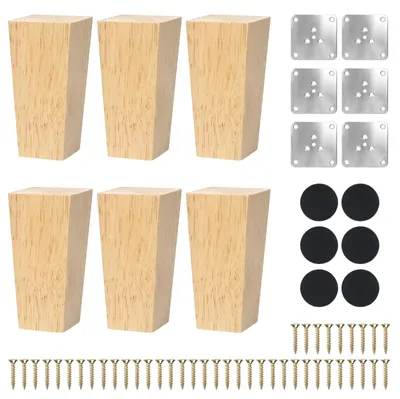 Productafbeelding van Solidchoice - Set van 6 Houten Meubelpoten 10 cm Vierkant