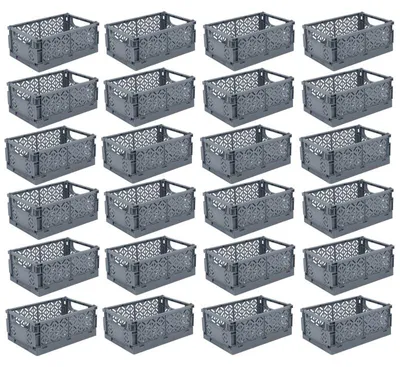 Image de Lot de 24 paniers de rangement pliables avec poignées - Gris - 16,5 x 25 x H 10 cm