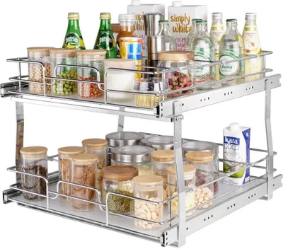 Immagine prodotto di Scaffale da cucina estraibile - Portaspezie a doppio cesto - 452 x 516 x 80 mm + 474 x 533 x 80 mm - Organizzatore per lavello estraibile - Scaffale per base SM® - Scaffale per lavello - 80 mm - Mobile da cucina - Mobile per lavello