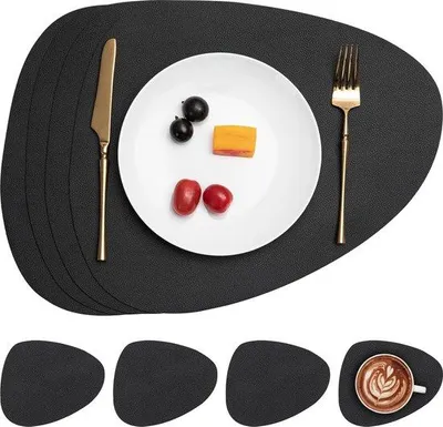 Image de Sets de table et dessous de plat imperméables, noirs, de forme ronde et triangulaire