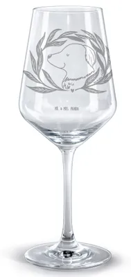 Produktbild von Mr. & Mrs. Panda Weinglas Hund Blumen - Transparent - Geschenk, glas für rotwein, wein, Hundeliebe, Ranke, Niedlich, Kelch, Sprüche, graviert, Hunde