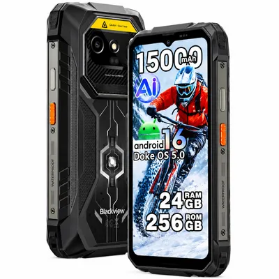 Produktbild von Blackview ROCK 1 PRO 6.56" Militarisches Outdoor handy, 32+256GB, Android 16, 15000mHA, 33W, Face ID, 16MP+13MP+20MP, Helio G81, IP69K/IP68