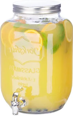 Productafbeelding van Famanu drankdispenser, 8 liter - glazen tuit - waterdispenser voor tuinfeesten - vintage limonadetap - transparant