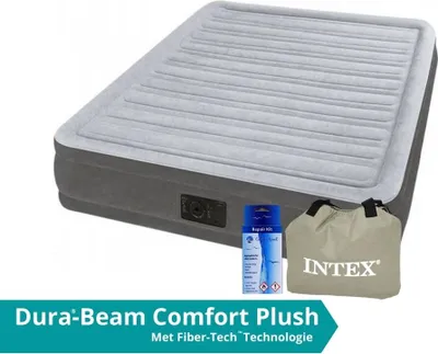 Zdjęcie produktu dla Intex Comfort Plush - Materac dmuchany (półwysoki) - Podwójny - Z zestawem naprawczym - 203x152x33 cm - PVC - Jasnoszary