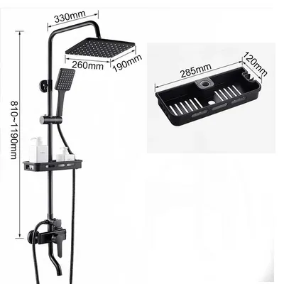 Produktbild von Badezimmer Duschset - 2-Wege Duscharmatur mit Regendusche und Bidetarmatur - Messing - Warm/Kalt Mischer - Ablage - Schwarz bronziert