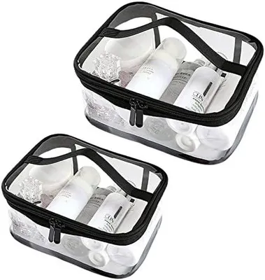 Produktbild von Transparent Kulturtaschen, Kememo 2 Stück Kosmetiktasche Wasserdicht Reise Makeup Tasche Kulturbeutel Reiß Waschtasche mit Griff