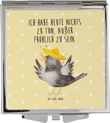 Produktbild von Mr. & Mrs. Panda Kosmetikspiegel Rabe Sombrero - Gelb Pastell - Geschenk, Handspiegel, Elster, Lustige Sprüche, Handtaschenspiegel, Vogel, Vögel, Spruch Positiv