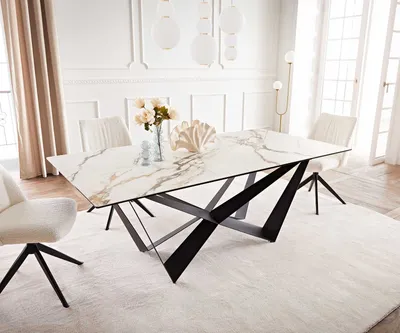 Produktbild von DELIFE Esstisch Edge 200x100 Keramik Calacatta Luxe Weiß-Gold-Grau Spider Flachstahl Schwarz