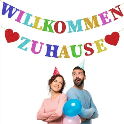 Produktbild von Willkommen Zuhause Girlande Bunt Papier Baby Geburt Einweihung Party Deko