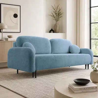 Produktbild von GOLDSTOFF Sofa 140x200cm | Sofa mit Schlaffunktion und Staurum | Bequemes und Modernes 2-Sitzer-Sofa für Wohnzimmer (Hell Blau)