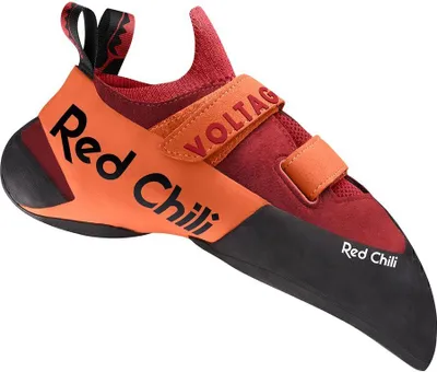 Kletterschuh Voltage 2 von Red Chili in rot und orange mit Klettverschluss.