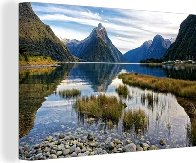 Obrázek produktu pro OneMillionCanvasses® - Obrazy na plátně - 140x90 cm, Krajina národního parku Fiordland na Jižním ostrově, nástěnný tisk Nástěnná dekorace - fotografie na plátně - malba na plátně