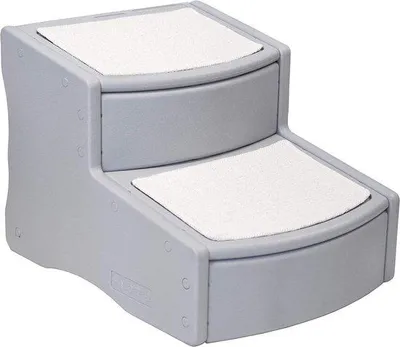 Produktbild von Famanu Hundetreppe - Tragbare Haustiertreppe Grau mit 2-Stufen-Design bis 34 kg - Abnehmbarer und waschbarer Teppichbelag