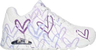 Produktbild von Skechers Uno Spread The Love White Durabuck/ Multi Purple Heart Print Größe EU 36