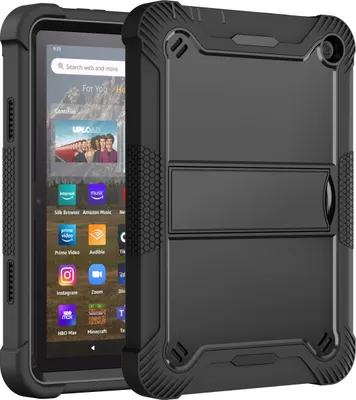 Produktbild von Schutzhülle für Fire HD 8 / Fire HD 8 Plus 2024/2022/2020 Robust Hybrid Tablet Hülle mit Ständer Schwarz