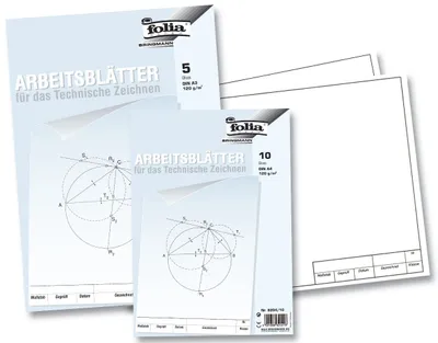 Produktbild von Folia 8203/5 Arbeitsblätter für technisches Zeichnen 120g/qm, weiß, DIN A3, 5 Blatt