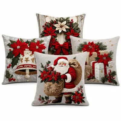 Weihnachts-Kissenbezug Set 4er, 45x45 cm, kurzflauschig, Deko