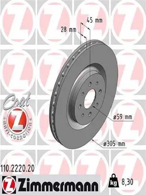Produktbild von 2x ZIMMERMANN Bremsscheibe 110.2220.20 für ALFA ROMEO MITO (955) 45mm 8 30kg
