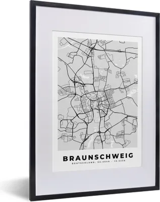 Produktbild von MuchoWow® Gerahmtes Poster Deutschland - Stadtplan - Karte - Braunschweig 30x40 cm - Poster mit Schwarzem Bilderrahmen Wandposter Rahmen Foto Bilder - Wandposter Schlafzimmer