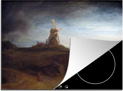 Produktbild von KitchenYeah© Herdabdeckplatte Die Mühle - Rembrandt van Rijn , 59x51cm, Küche Deko, Glaskeramikkochfeld Herdabdeckung, Abdeckplatte fùr Kochfeld