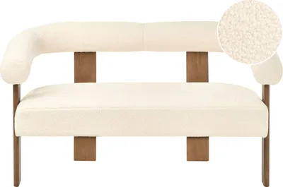 Produktbild von BELIANI 2-Sitzer Sofa Cremeweiß Bouclé Teddy Optik mit Gepolsterten Armlehnen Geschwungene Rückenlehne Organische Form Dunkle Holzbeine Retro Design