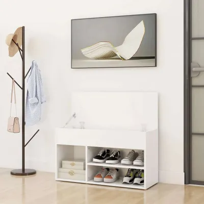 Zdjęcie produktu dla vidaXL Ławka na buty biała 80x30x45 cm Materiał drewnopochodny - Ławka na buty - Ławki na buty - Ławki do przechowywania - Ławki do przechowywania