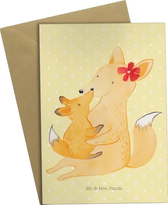 Produktbild von Mr. & Mrs. Panda Grußkarte Fuchs Mama - Gelb Pastell - Geschenk, Muttertag, Tochter, osterkarte, weihnachtskarten, Mutter, babykarte, Umarmen, dankeskarten, Schoß