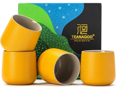 Zdjęcie produktu dla Filiżanki ceramiczne, żółte, 205 ml, zestaw 4 sztuk, bez ucha